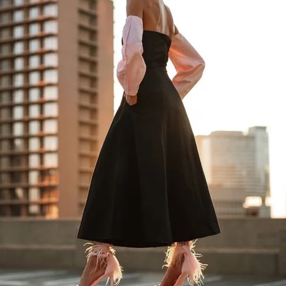 Gianni Bini X Nastia Liukin Formal Black Dress Cocktail Dress Pink Sleeves 10